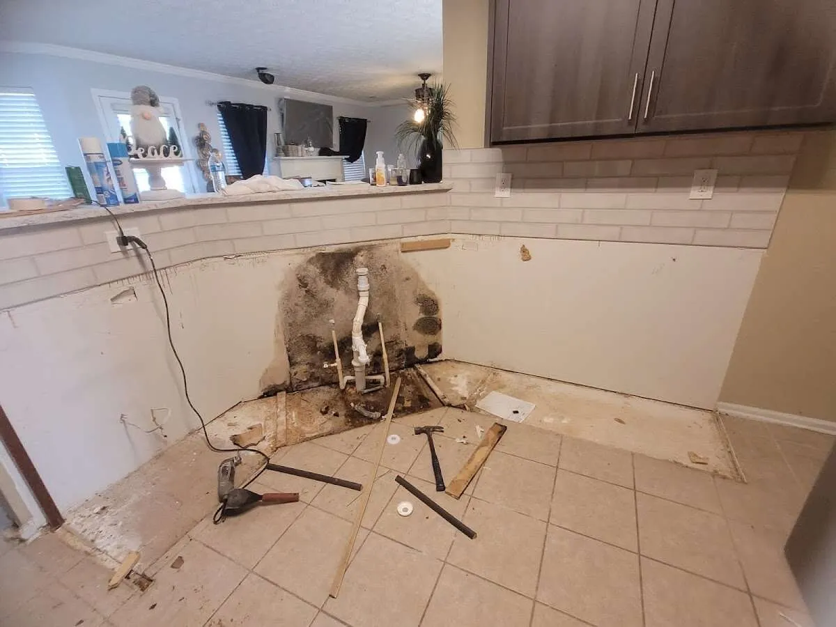Mold behind wall with plumbing during Flood Damage Cleanup in Toms River