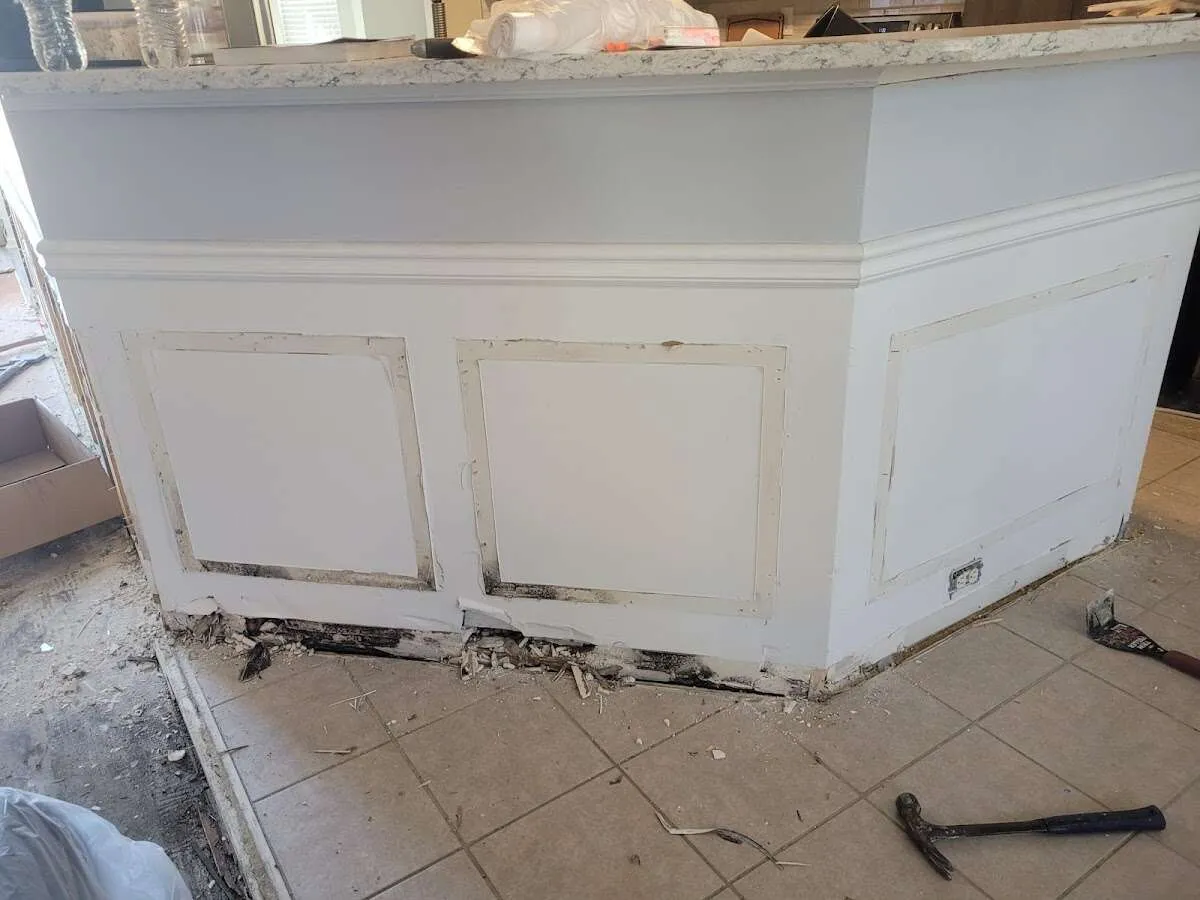 Water damage and mold on kitchen during Storm Damage Restoration in Toms River